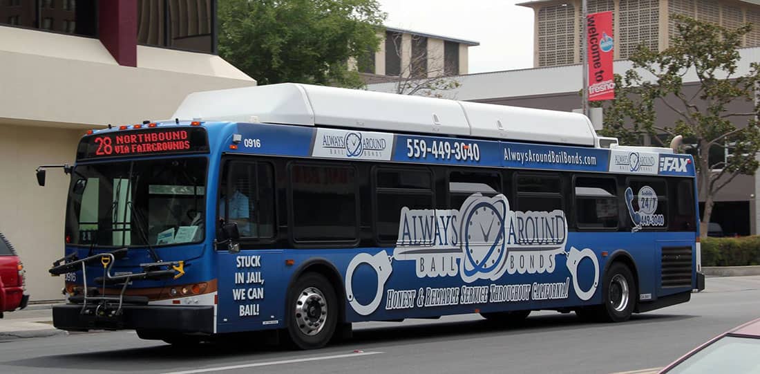 The Always Around Bail Bonds Bus in Fresno, CA